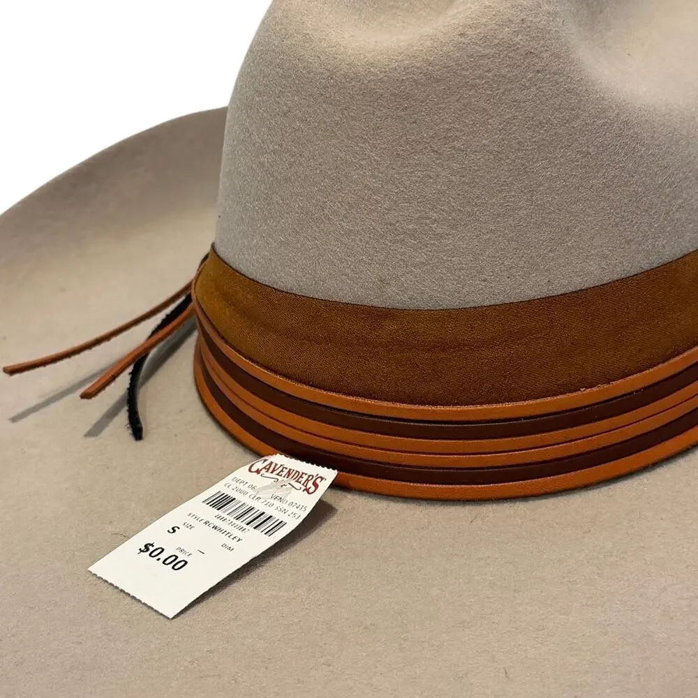Cavenders Rockin C Whitley Western Hat Buckskin Wide Brim Leather Wrap NWT S